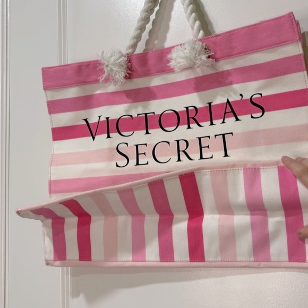 Victoria’s Secret Striped Tote Bag Pink White NWT - Picture 6 of 10